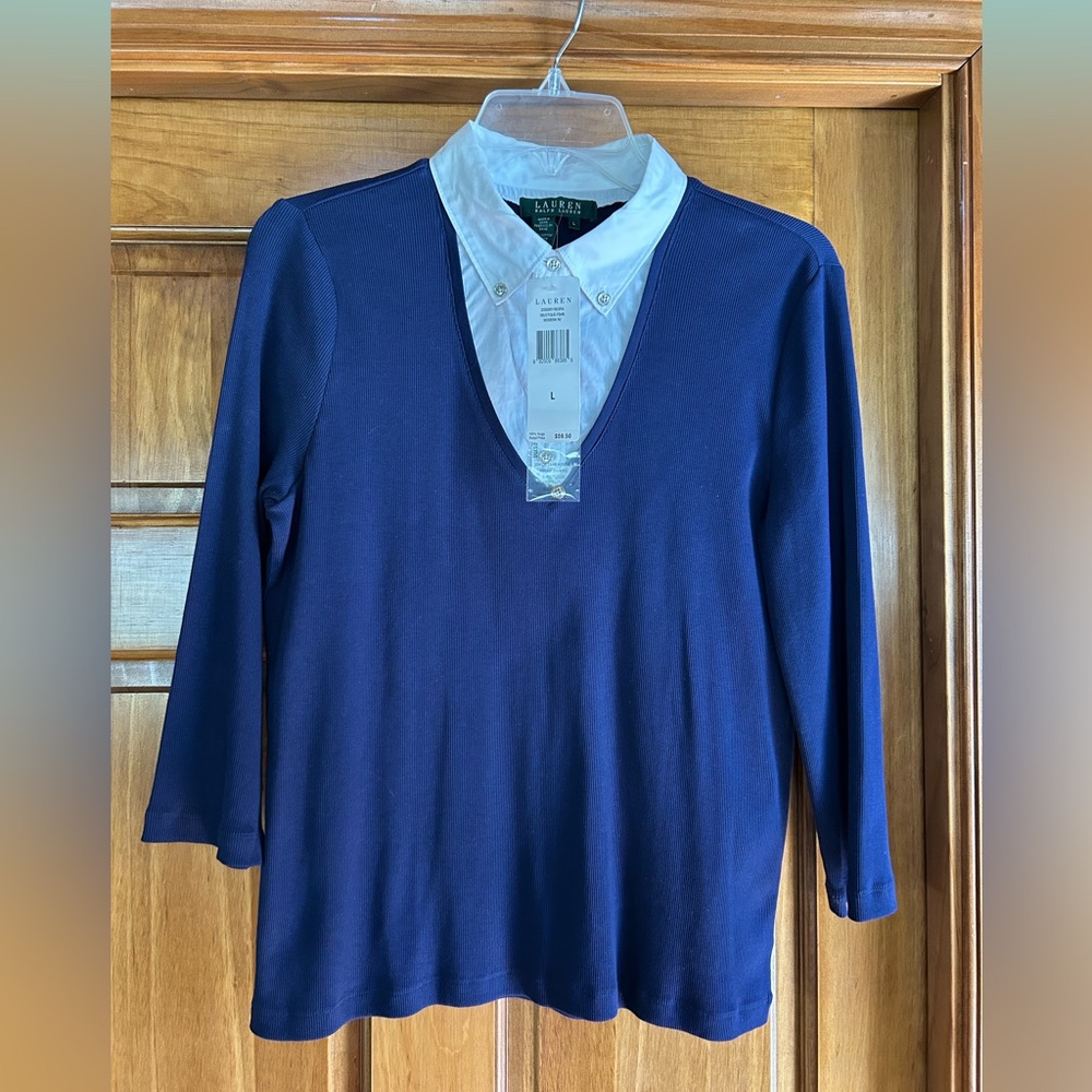 Lauren Ralph Lauren Navy Shirt with White Button-Down Shirt